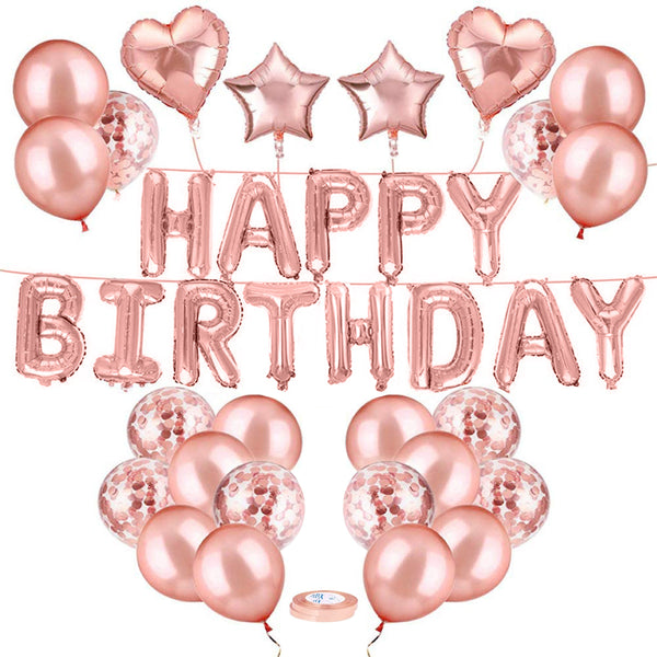 Happy Birthday Ballons Rosegold (37 Teile)