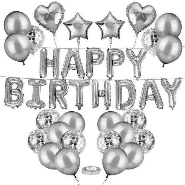 Happy Birthday Ballons Silber (37 Teile)